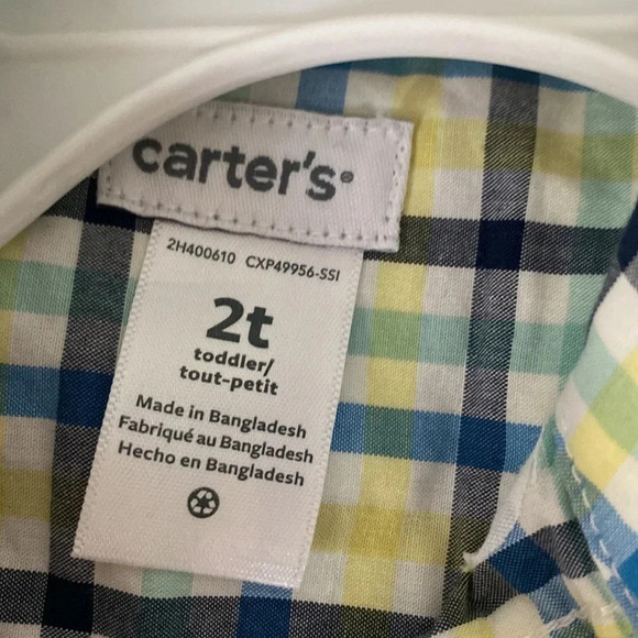 CARTERS NEW NWT BOYS COTTON PLAID TOP DRESS SHIRT EASTER TWINS SIZE 2 2T - Picture 4 of 4